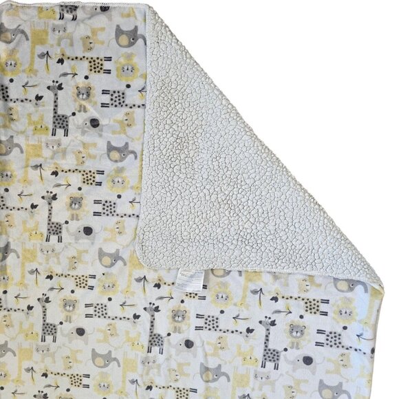 SL Home Fashions Jungle Safari Blanket Yellow Gray Giraffe Print Sherpa‎ Backing - Picture 1 of 7